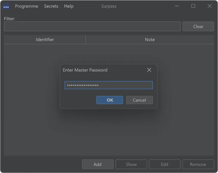The master password prompt
