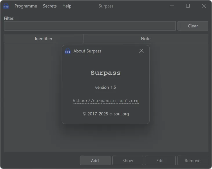 An empty Surpass window on first start