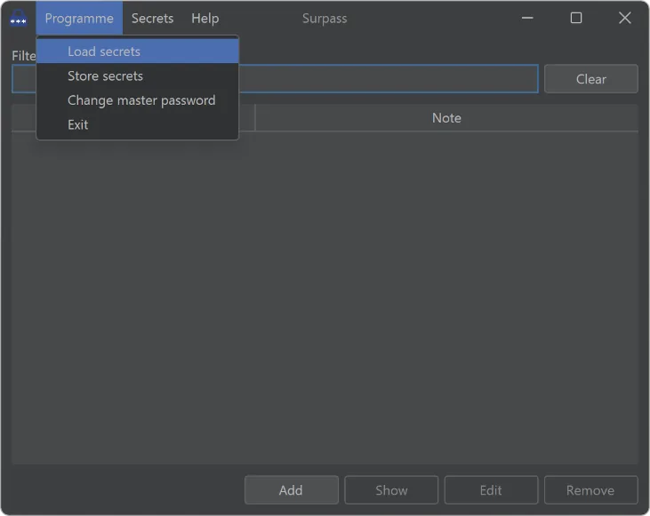 The load secrets dialog