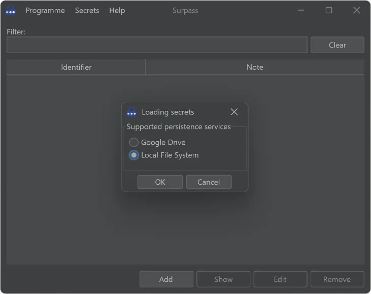 Choosing between local and Google Drive storage
